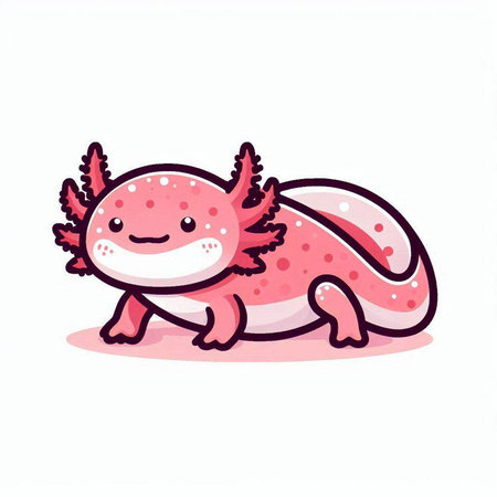 Cute kawaii pink lizard isolated on white background. Vector illustration.のイラスト素材