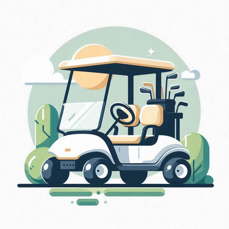 Golf cart on the golf course. Vector illustration in flat styleのイラスト素材