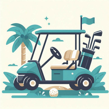 Golf cart on the golf course. Vector illustration in flat styleのイラスト素材