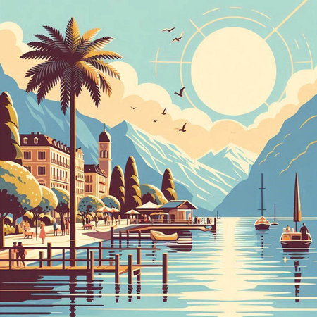 Landscape of the city of Lucerne, Switzerland. Vector illustrationのイラスト素材