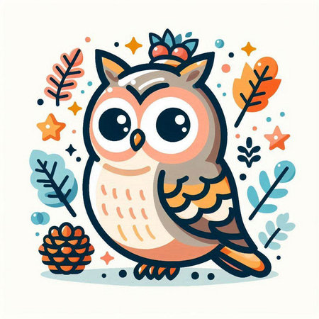 Cute cartoon owl. Vector illustration in doodle style.のイラスト素材