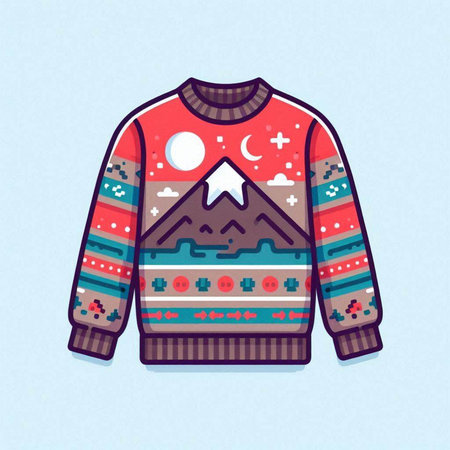 Knitted sweater with snowflakes and mountains. Vector illustration.のイラスト素材