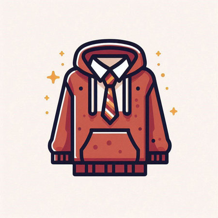 Winter jacket with necktie. Vector illustration in line art style.のイラスト素材