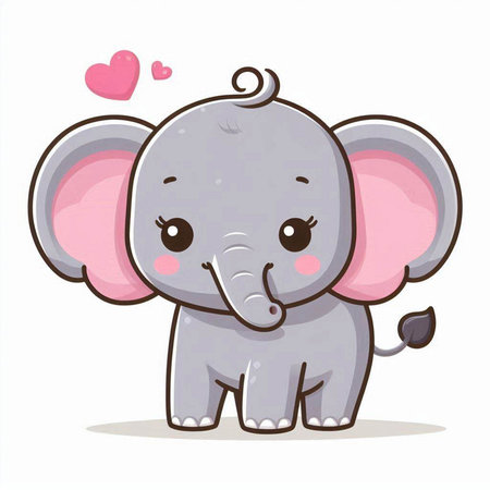 Cute cartoon elephant with heart isolated on white background. Vector illustration.のイラスト素材