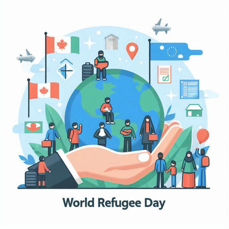 World Refugee Day concept. Flat design vector illustration. World Refugee Day.のイラスト素材