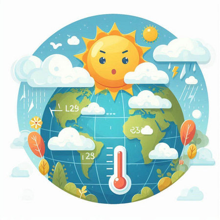 Vector illustration of weather forecast with sun, cloud and thermometer.のイラスト素材