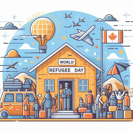 World Refugee Day. Vector illustration in flat design style. World Refugee Day.のイラスト素材