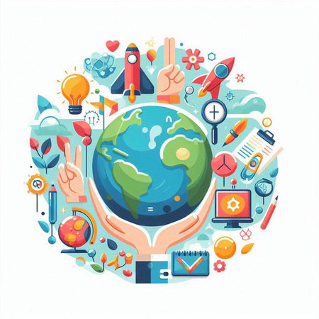 Global business concept. Vector illustration in flat cartoon style on white background.のイラスト素材