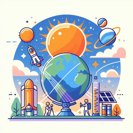 Vector illustration. Flat design concept of space exploration, science and education.のイラスト素材