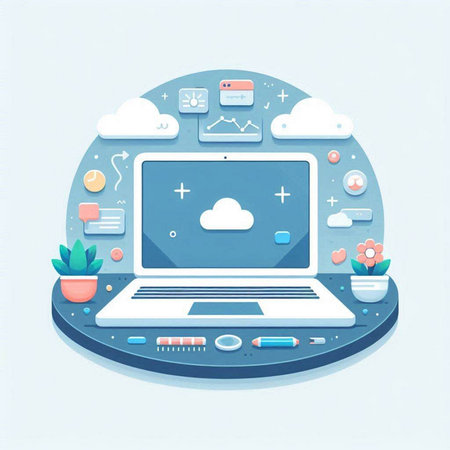 Cloud computing concept. Laptop and cloud computing icons. Vector illustrationのイラスト素材