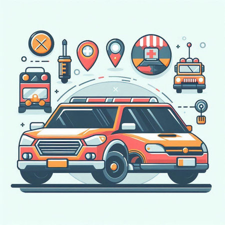 Vector illustration of modern flat line design concept of taxi service. Design elements for web and mobile applications.のイラスト素材