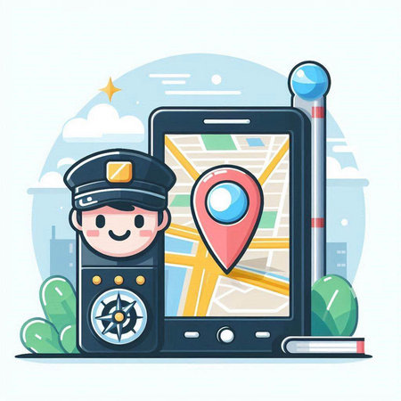 Navigation on the map. Smartphone with GPS navigator. Vector illustrationのイラスト素材