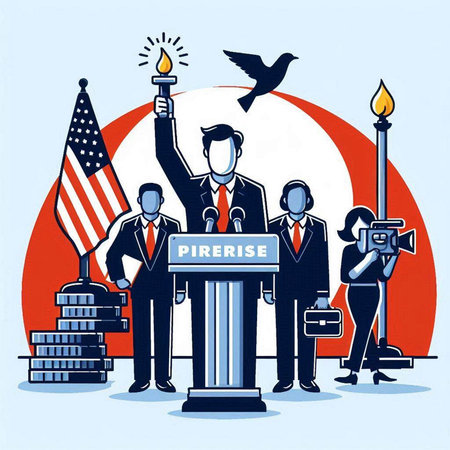 Prayer at the podium. Vector illustration of a political rally.のイラスト素材