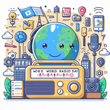 Vector illustration of world radio day concept. Cartoon style, flat design.のイラスト素材