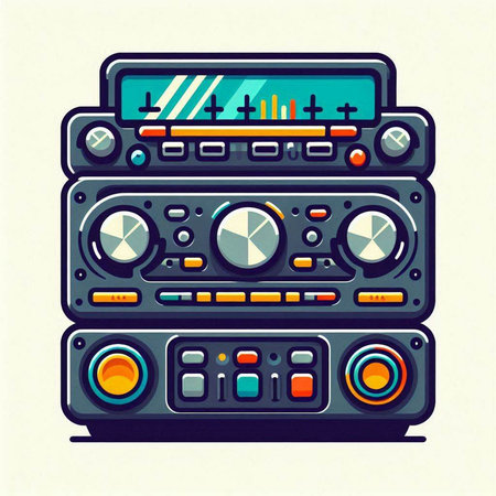Illustration of a set of retro audio tape recorder. Vector illustrationのイラスト素材