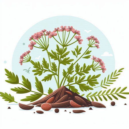Cardamom plant with leaves and seeds. Vector illustration of cardamom.のイラスト素材