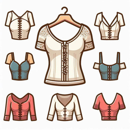 Women's clothing. Set of different types of clothing. Vector illustration.のイラスト素材