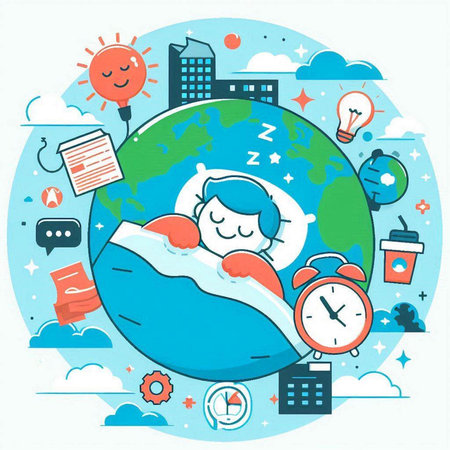 Vector illustration of a boy sleeping on a pillow in the world.のイラスト素材