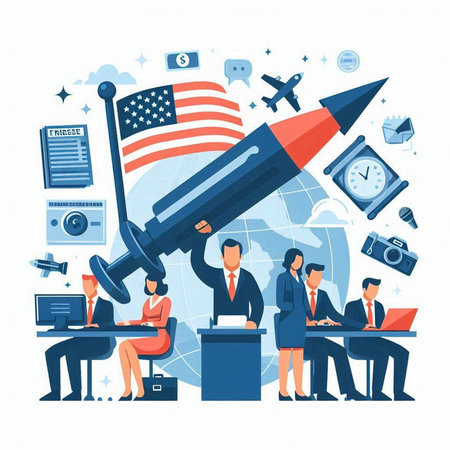 Business people working with rocket. Vector illustration in flat design style.のイラスト素材