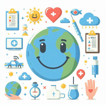 World Health Day concept. Vector illustration in flat design style with icons.のイラスト素材