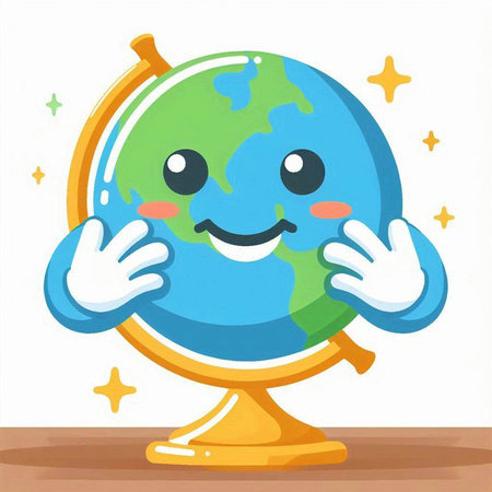 Cartoon globe with smiling face on white background. Vector illustration.のイラスト素材