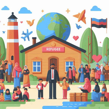 Travel to Russia concept with people cartoon characters on background of national symbols vector illustrationのイラスト素材
