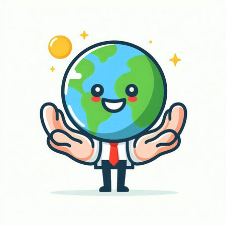 Vector illustration of cartoon earth mascot character in flat design style. World planet day concept.のイラスト素材