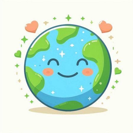 Cute cartoon earth planet character with happy face, vector illustration.のイラスト素材