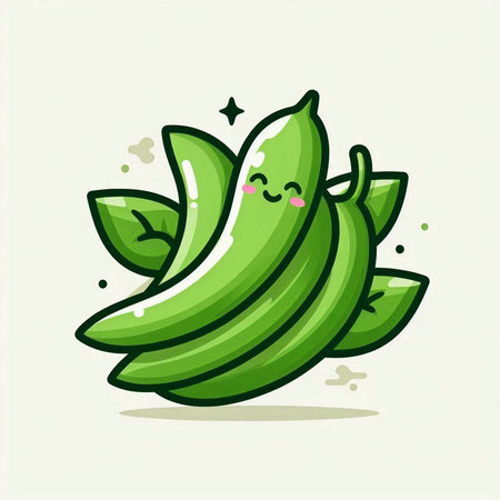 Cute cartoon green pea isolated on white background. Vector illustration.のイラスト素材