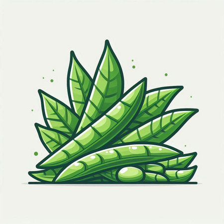 Vector illustration of a set of green pea pods with leaves.のイラスト素材