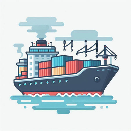 Cargo ship. Freight transportation. Vector illustration in flat styleのイラスト素材