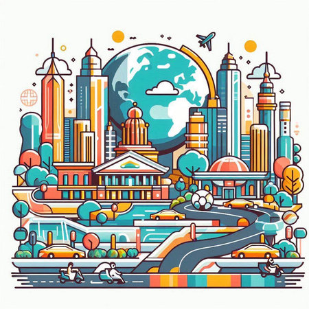 Travel around the world concept. Vector illustration in line art style.のイラスト素材