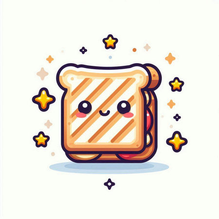 Cute happy sandwich character with star shape, vector cartoon illustration.のイラスト素材