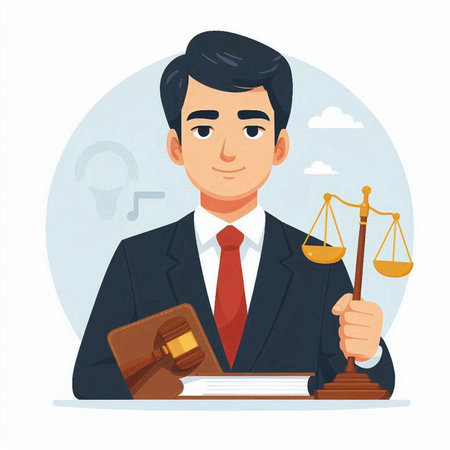 Lawyer with scales of justice. Vector illustration in cartoon style.のイラスト素材