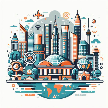 City scape. Vector illustration. Line art design. Urban landscape.のイラスト素材