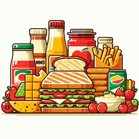 Vector illustration of a set of fast food on a white background.のイラスト素材