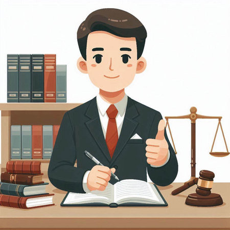 Lawyer working in the office. Vector illustration in cartoon style.のイラスト素材