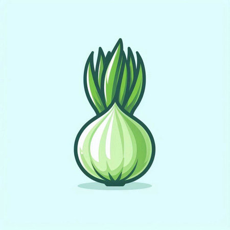 Vegetable icon. Vector illustration of a fresh green onion.のイラスト素材