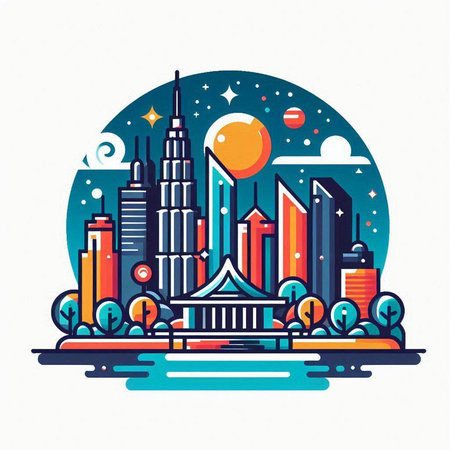 Kuala Lumpur skyline in flat style. Vector illustration of Kuala Lumpur.のイラスト素材