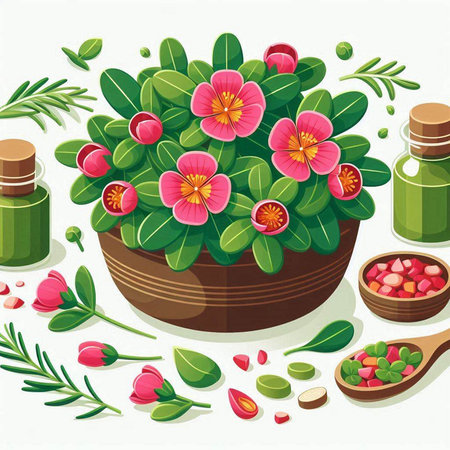 Flowers in a pot and aromatherapy. Vector illustration.のイラスト素材