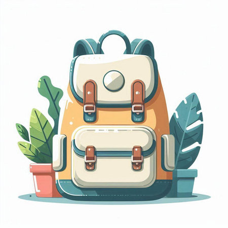 Vector illustration of a backpack in cartoon style on a white background.のイラスト素材