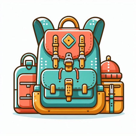 Hiking backpack. Vector illustration in cartoon style on white background.のイラスト素材