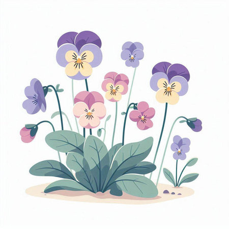 Viola flowers isolated on white background. Hand drawn vector illustration.のイラスト素材