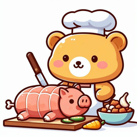 Illustration of a Cute Bear Chef Mascot Character Cookingのイラスト素材