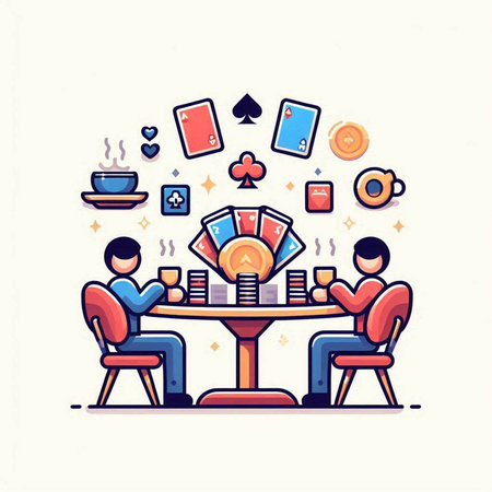 People playing poker at the table. Vector illustration in flat style.のイラスト素材
