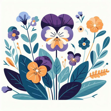 Floral background with pansy flowers. Hand drawn vector illustration.のイラスト素材