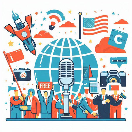 Journalism and press concept. Vector illustration in line art style.のイラスト素材