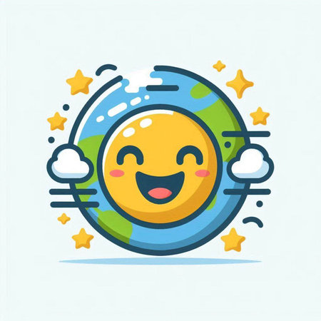 Cartoon planet icon. Vector illustration. Cute planet character.のイラスト素材