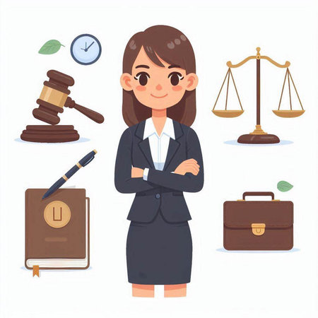 Cartoon woman lawyer. Lawyer cartoon character. Vector illustration.のイラスト素材