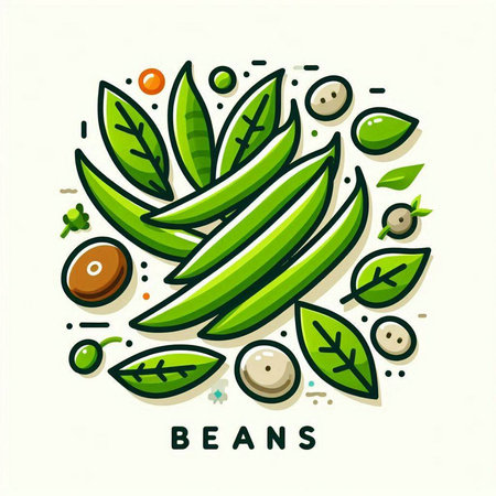 Green peas with leaves and seeds. Vector illustration in flat style.のイラスト素材